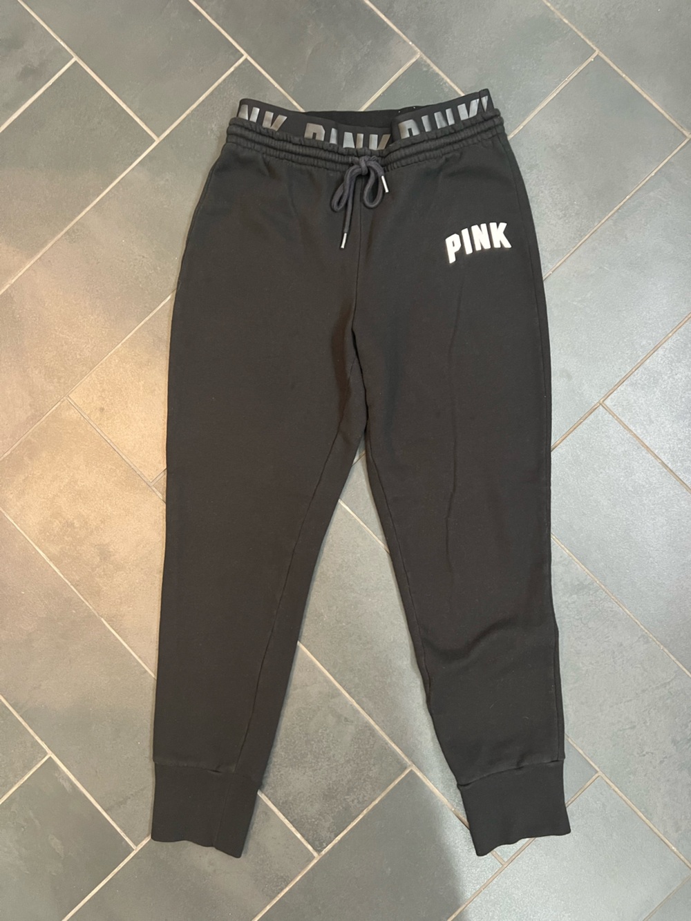 Victoria’s Secret PINK Black Joggers with Logo on the Waistband, XS, EUC